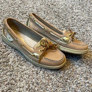Sperry Angelfish Gold Glitter Boat Shoes Size 6